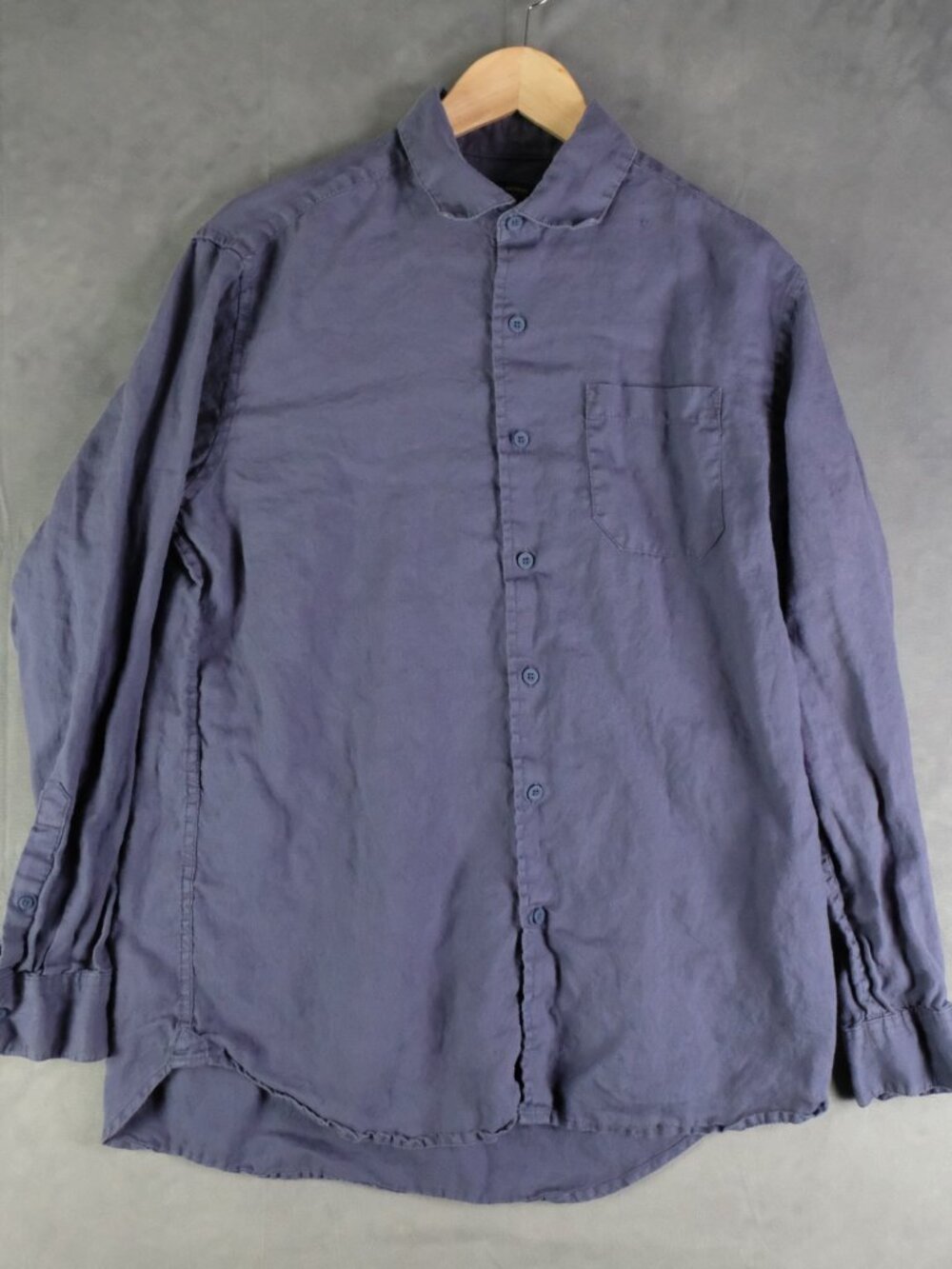 Saks Fifth Avenue Shirt Mens Medium Blue Linen Button Up Long Sleeve